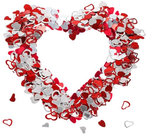 Herzen Konfetti Hochzeit Glitzer Herzenkonfetti Herz Streudeko Herzdeko Tischdeko Hochzeitsdeko Valentinstag Romantisch Dekoration Rot Silber 1000+ Stück
