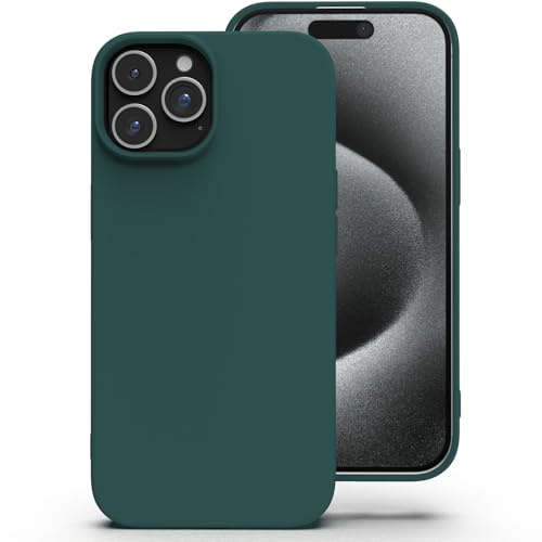 Zuvirelx Silikon Handyhülle für iPhone 15 Pro Hülle, Weiches Griff, Dünne, Minimalistisch, Stoßfest, rutschfest, Taschenpassend - Tiefgrün