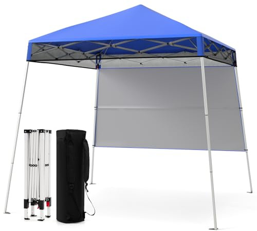 COSTWAY Carpa Plegable 1,8x1,8 cm, Pop up, Cenador para Jardin con 1 Pared Lateral, Altura Ajustable, Bolsa de Transporte, Pergola Pabellón de Jardin Camping Picnic (Azul)
