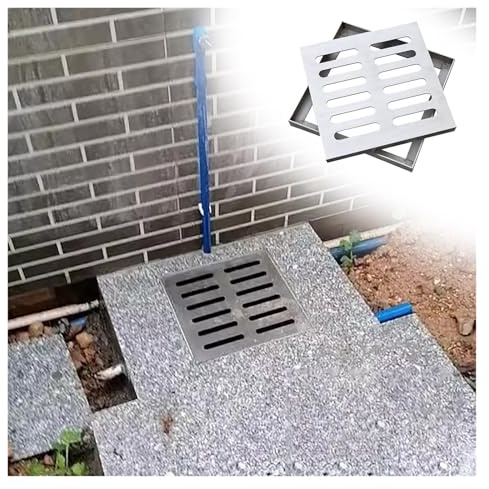 Stainless Steel Square Drain Grate & Frame for Outdoor Garden/Yard 25x25cm (9.8x9.8in) Catch Basin Cover Sewage Drainage Grates for Efficient Water Flow