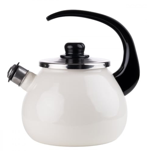 Pfeifkessel Flötenkessel aus Emaille 2,5L Wasserkessel Wasserkocher Induktion cremig beige