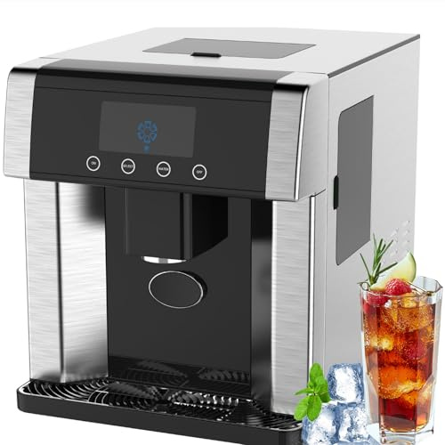 Fabricante de hielo de encimera y dispensador de agua-unidad 2 en 1 que produce 15 kg/24 h, entrada de agua dual, 3 tamaños de hielo, pantalla LCD para cubitos de hielo transparente y agua fría, ideal