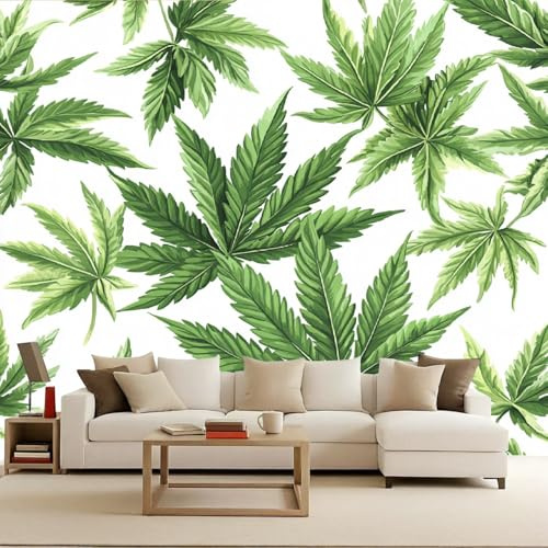 Green Cannabis Leaf Wallpaper Mural Simple Natural Illustrations Photo Wallpaper Green Cannabis Leaf 3D Wall Mural 150x105cm Non-Woven Premium Art Print Decoration Poster Picture for Living Room