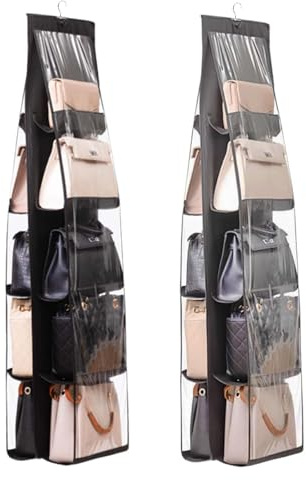LNGJIN 2pcs Organizer per borse da appendere,10 scomparti,Borsa Organizzatore Armadio,Organizzatore per borse armadio, Organizzatore borse da armadio,Porta borse da appendere, Grigio+Nero