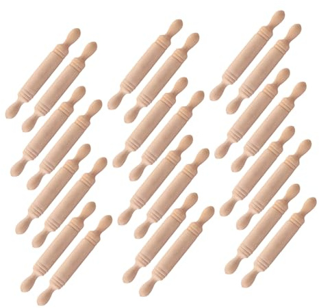 VICASKY 30pezzi Mattarello in Legno per Ragazzo Ragazza Accessori da Cucina in Miniatura per Case delle Bambole Giocattoli Educativi per Arte e Artigianato