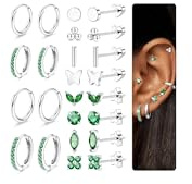 12Paar Hypoallergene Ohrringe Gold Chirurgenstahl Medizinische Ohrstecker Creolen 14K Vergoldet Ohrringe Set Doppelseitige Stern Herz Knorpel Conch Tragus Helix Piercing Ohr für Damen Wasserfest