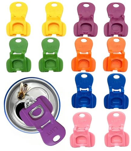 12Pcs Tab Opener and Drink Protector, Easy Can Opening, Reusable Soda Can Opener with Cover Function, Portable Ring Pull Opener for Beer Cola, Soda,Ideal for for BBQ Camping Picnic Party