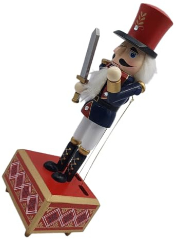 NUOBESTY Schiaccianoci in Legno con Carillon Molla Soldatino Natalizio Decorazione Tradizionale per Albero e Feste di Natale Figurina Musicale Artigianale Resistente e Facile da Usare