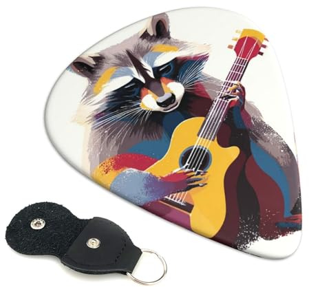 Gitarrenplektren, 3 verschiedene Stärken, lustige Waschbär-Gitarrenplektren mit Organizer-Aufbewahrungstasche, E-Gitarren, Plektrum für Akustikgitarren, Bass-Plektrum (0,46 mm, 0,71 mm, 0,96 mm)