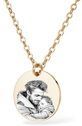 Golden Paw Personalisierte Foto Halskette mit Gravur - Haustier, Paar, Kind, Oma, Opa, Liebe, Hochzeit - Bild gravieren, Geschenk -Erinnerung von Hund, Katze, Pferd- 45 + 5 cm verstellbar