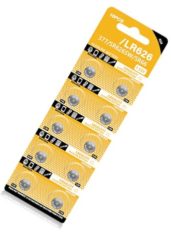 Cnrfeoap Lot de 10 piles bouton AG4 LR626 1,5 V alcalines longue durée pour jouets, télécommandes, calculatrices, piles bouton haute durabilité