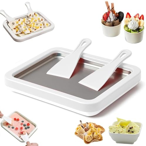 Ice Cream Roll Maker,Homemade DIY Ice Cream Roller Pan with 2 Scrapers,Instant Ice-Cream Maker,Rolled Ice-Cream Makers for Kids & Adults for Cream-Frozen Yogurt Gelato Sorbet at Home (White)