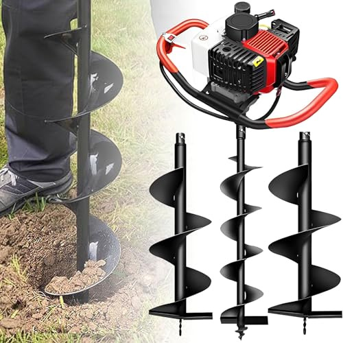 Trivella a Scoppio con Motore da 199cc 4 Tempi,Mototrivella Trivellatrice da Giardino e Campi,Punta in Acciaio Al Manganese,Serbatoio 1200ml,Trivella per Terreno,3 Diametro punta 10cm/12cm/15cm