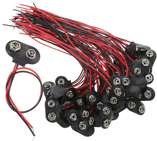 CALLARON 50 Pezzi Connettori Batteria 9v Tipo T Cavo in Ferro e Pu, Facile Installazione per Sostituzione Connettore Danneggiato, Adatti a Strisce LED ed Elettronica