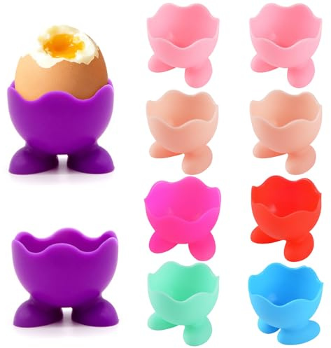 TILONKJ 10 Piezas Hueveras, Hueveras Divertidas, Hueveras de Silicona, Bandejas Portahuevos con Base, aptas para Huevos pasados por Agua y Duros, Fácil de Limpiar