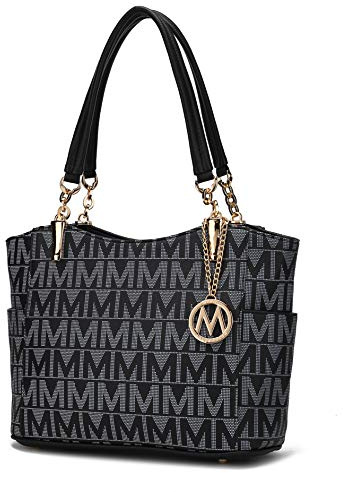Mia K Collection Schulterhandtasche für Damen: veganes Leder Satchel-Tote Tasche Top-Griff börse Damen Pocketbook, Schwarz (Braylee Black), Large