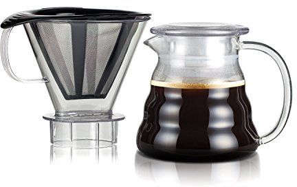Bodum Melior Edelstahl Feinmaschige Dauerfilterkaffeebereiter mit Tritan-Filterhalter, Glas, Transparent, 15.1 cm, 15.1 x 12.6 x 22.7 cm