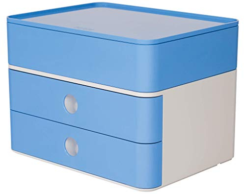 HAN SMART-BOX PLUS ALLISON, kompakte Design-Schubladenbox mit 2 Schubladen und Utensilienbox mit Deckel, sky blue