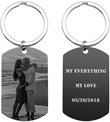 JSDDE Personalisiert Schlüsselanhänger mit Fotogravur Textgravur ID Tag Anhänger Errinerung Schlüsselanhänger mit Bild Personalisiertes Geschenk für Freund Freundin
