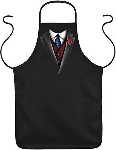Geile-Fun-T-Shirts Grillschürze für Männer mit elegantem Motiv Smoking Krawatte Weste | Grill Schürze Kochschürze lustig Baumwolle schwarz | lustige Geschenke zum Thema BBQ Grillen Grillzubehör