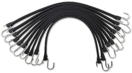 HOXWELL 21 Rubber Bungee Cords with Hooks, Heavy Duty EPDM Bungee Cord with 150% Max Stretch, Heavy Duty Bungee Straps for Securing Tarps, Canvases, Cargo, Motorcycle, Weatherproof, Pack of 10