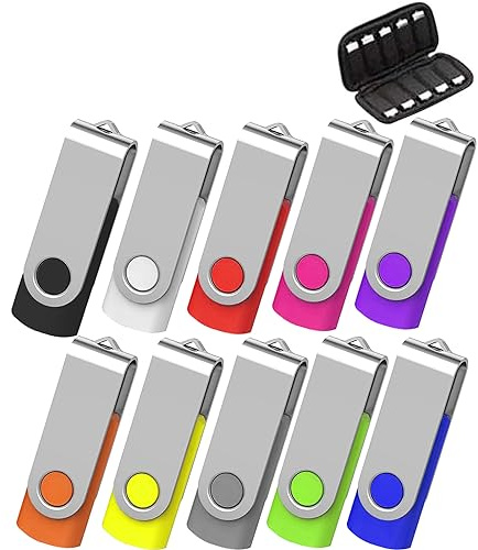 TEWENE 32GB USB Stick 10er Pack, USB 2.0 Rotating Speicherstick | Inklusive Aufbewahrungstasche, um 360° drehbare Außenhülle, weitgehend kompatibel