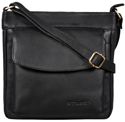 STILORD Melina Vintage Damen Ledertasche Kleine Umhängetasche für Frauen Elegante Schultertasche Handtasche zum Ausgehen Freizeit Abendtasche Leder Farbe:schwarz