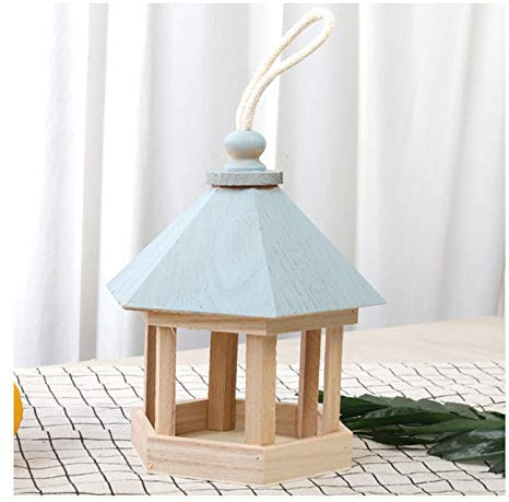 ASDQWER Vogelfutterhaus,Vogelfuttersilo,Vogelfutterhaus,Futterhaus Vogelhäuschen Vogelhaus, inklusive Aufhängeschnur,Sechseck geformt mit Dach, hölzerner hängender dekorativer Vogel-Feeder-House,B1