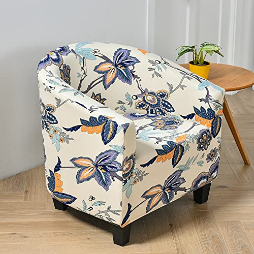 Highdi Sesselschoner Sesselüberwurf mit Elastisch Stretch Husse, Club Chair Blumenmuster Schonbezug Sofabezug mit hoher Dehnung Sessel für Clubsessel Cocktailsessel (Vintage Blaue Blume)