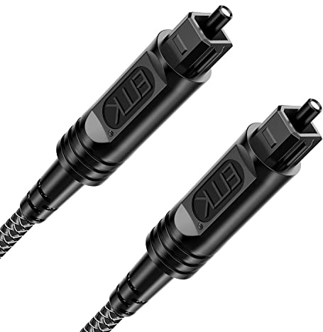 EMK Optisches Audiokabel, 10 m, Nylon, geflochtenes optisches Kabel, digitales Glasfaserkabel, Stecker auf Stecker, Toslink-Kabel für Soundbar, TV, PS4, Xbox, Heimkino und mehr, schwarz