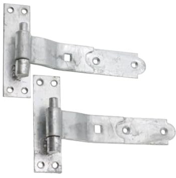 Infinity Decor Gekröpfte oder gerade, robuste Haken- und Bandscharniere, Torscharniere, Set – verzinktes Zink (2 x 20,3 cm Haken- und Bandscharnier, gekurbelt)