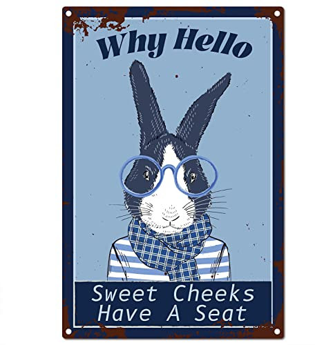 CREATCABIN - Cartel de Metal para Baño con Diseño de Conejito Dulces Mejillas Diseño de Cardenales Vintage Decoración Pared Rústica Casa Patio Hogar Bar Baño Pared Patio Jardín 8 x 12 Pulgada