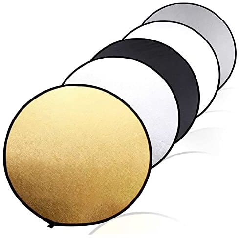 Lichtreflektor, 5 in 1 Fotoreflektor, 60 cm, 80 cm, 110 cm, Runder Lichtplatten Fotoreflektor, Zusammenklappbar mit Tasche, für Studio oder Jede Fotografie Situation(110 cm / 43,3 Zoll)