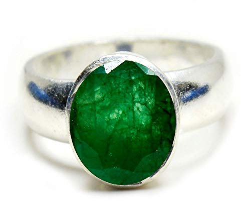 Jewelryonclick Astronomie Geburtssteinringe Sterling Silber Naturlich indischer Smaragd Oval Handgemachter Ring aus Smaragdstein Lünetteneinstellung Größe 55