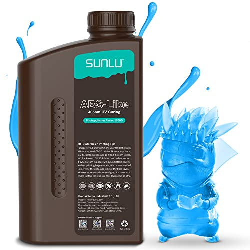 SUNLU ABS Like Resin 3D Drucker Resin, Höhere Festigkeit und Zähigkeit ABS Wie Harz, Hohe Präzision & Geringe Schrumpfung 405 nm UV-härtendes Harz für Harz 3D Drucker, Transparent Blau 1000g