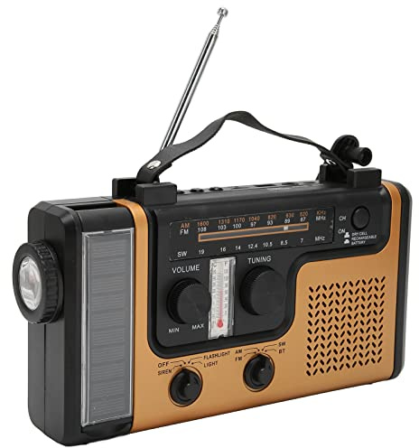 Radio à Manivelle Solaire, AM FM SW 2000 mAh à Manivelle Solaire à Alimentation Mobile USB Chargeant La Radio Météo LED Portable avec Alarme SOS, Lampe de Poche et Lampe de Lecture