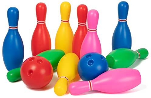 Liberry Kids Bowling Set, 10 Plastic Toy Bowling Pins & 2 Balls, Toddler Indoor Outdoor Sports Games, Educational Birthday Gifts for Boys Girls Ages 2 3 4 5 (Multicolor)