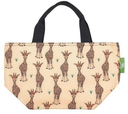 ECO CHIC Sac à déjeuner pliable léger | Sac isotherme résistant à l'eau pour le travail, les pique-niques, la randonnée, le camping et les barbecues (Girafes Beige)