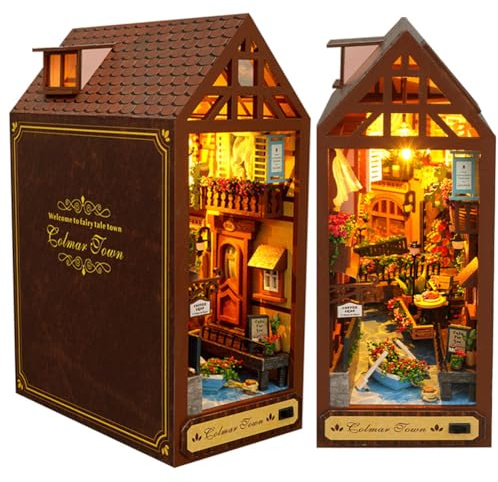 3D Dschungelhütte Holz Buchständer Puzzle DIY Puppenhaus Holz Buchstützen Book Nook Modell Bausatz mit LED-Licht für Teenager und Erwachsene zum Bauen Kreativität Geschenk