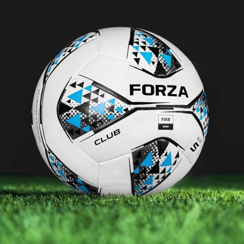FORZA Club Ballon de Football [3 Tailles] | Ballons de Haute Qualité pour Les Entraînements ou Les Matchs | Pack de 1, 3 ou 30 (Blanc/Bleu - Taille 5, Pack de 1)