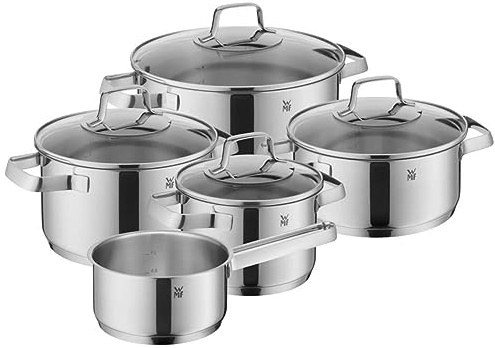 WMF Belmonte Topfset Induktion 5-teilig, Kochtopf Set mit Glasdeckel, Cromargan Edelstahl poliert, Töpfe Set unbeschichtet