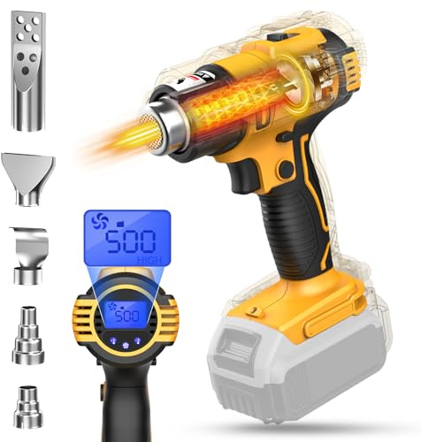 LIVOWALNY Cordless Heat Gun Compatible with Dewalt 20v Battery (No Battery), 350W 122℉-1022℉ Fast Heating Soldering Hot Air Gun with LCD Digital Display for Shrink Tubing, PVC Wrap, Craft, Epoxy Resin