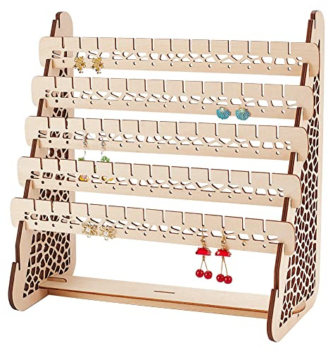 PandaHall Présentoirs de Boucles D'Oreilles en Bois à 5 étage Organisateur de Boucles D'Oreilles Tour Boucle D'Oreille Organisateur Titulaire avec Motif Creux pour Bijoux Boucle D'Oreille Bracelet