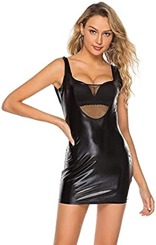 Body De Piel Sintética Para Mujer, Vestidos Sexys De Efecto Mojado, Mono De Charol, Ropa De Fiesta DS Para Discoteca,Negro,Grande