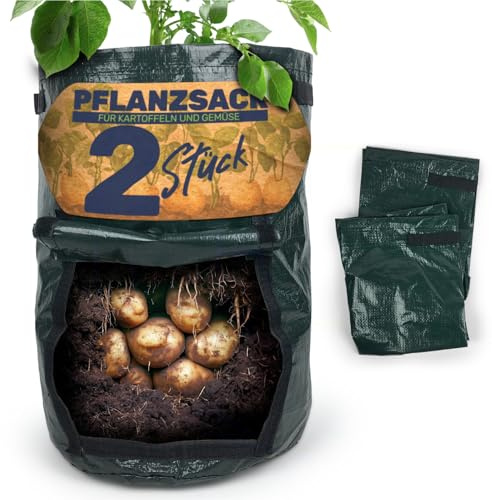 Gravidus Kartoffel Pflanzsack 40 Liter – Einfacher Gemüseanbau, Ösen gegen Staunässe, praktischer Handgriff und Folienklappe, aus strapazierfähigem Kunststoff (Grün, Ø 30 x 43 cm) (2 Stück)