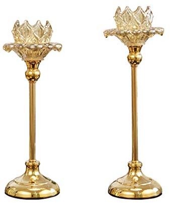 HEXEH Kerzenhalterhalter Moderne Kerzenleuchter Luxus Säule Metall Glass Lotus Kerzenhalter for Bar Hochzeitstag Kerzenlicht Esstisch Mittelstücke Dekor (Gold) Kandelaber