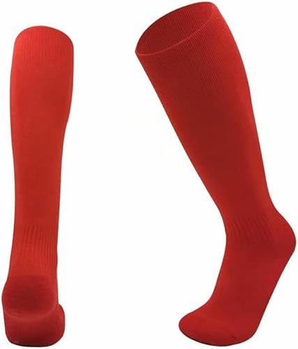 ZRWASKA® Kids Football socks Children Rugby Hockey Sports Knee High Socks Juniors Knee High Football Socks Outdoor Game Soccer Sox, Boys Rugby Hockey Football Running Sock, Red Size (3-6) (11+ Yrs)