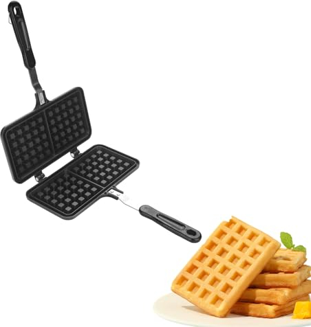 Piastra per Waffle, Padella per Waffle Antiaderente, Padella per Goffre a Doppia Faccia, 33,5 x 21,5 cm, Piastra per Waffle in Lega di Alluminio, per Casa, Caffetteria, Ristorante, Pasticceria