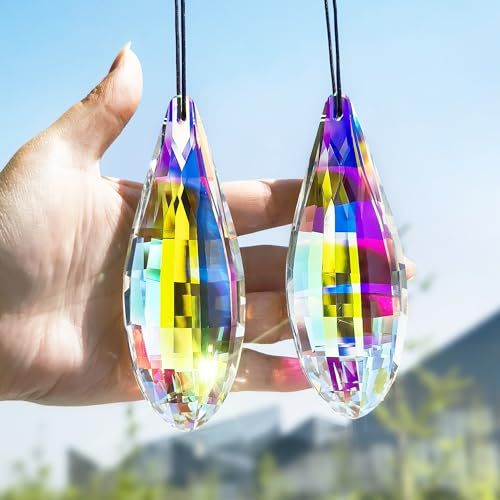 HDCRYSTALGIFTS Paquete de 2,120 mm de prismas coloridos atrapasueños de cristal para colgar en la ventana, diseño de arco iris, prismas de cristal, atrapasueños para decoración de interiores y