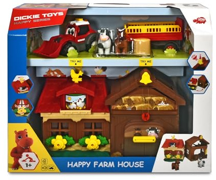 Dickie Toys 203818000 Happy Farm House, Abenteuer auf dem Bauernhof, Set für Kinder ab 1 Jahr, Traktor, mit Tieren, Licht & Sound